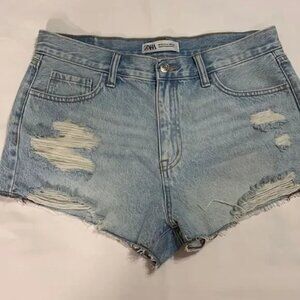 Zara Size 12 distressed high waisted denim shorts